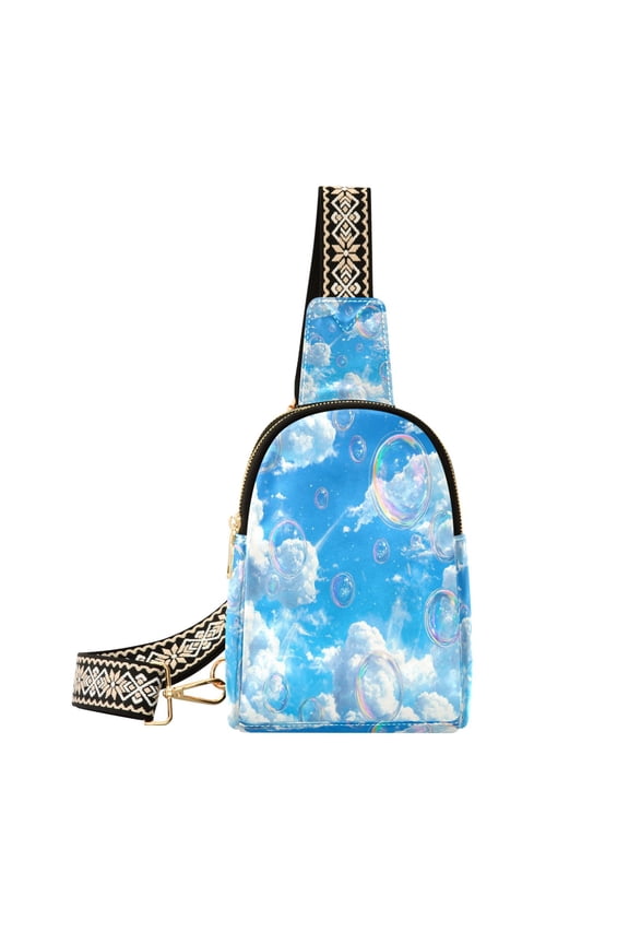 Stylish Leather Crossbody Bag 8.46x5.9x2.16In Easy To Carry Multi-Purpose Travel Hiking Shopping Fashion Bag White Cloud Color Bubble
