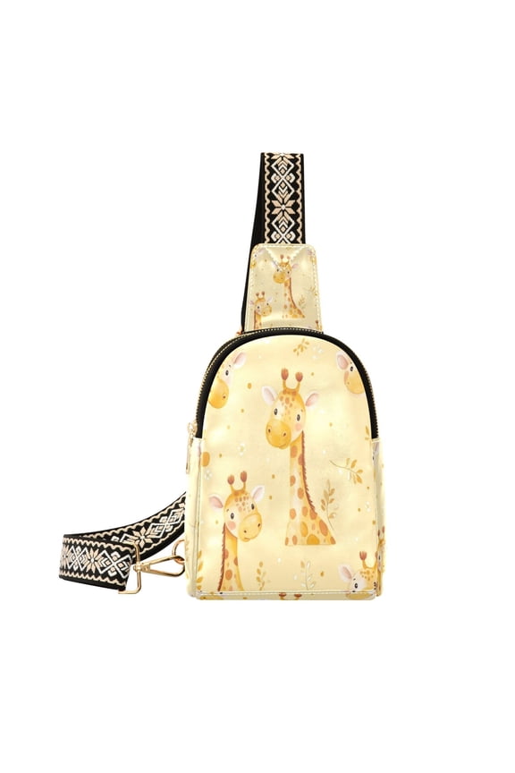 Stylish Leather Crossbody Bag 8.46x5.9x2.16In Easy To Carry Multi-Purpose Travel Hiking Shopping Fashion Bag Yellow Cartoon Giraffe