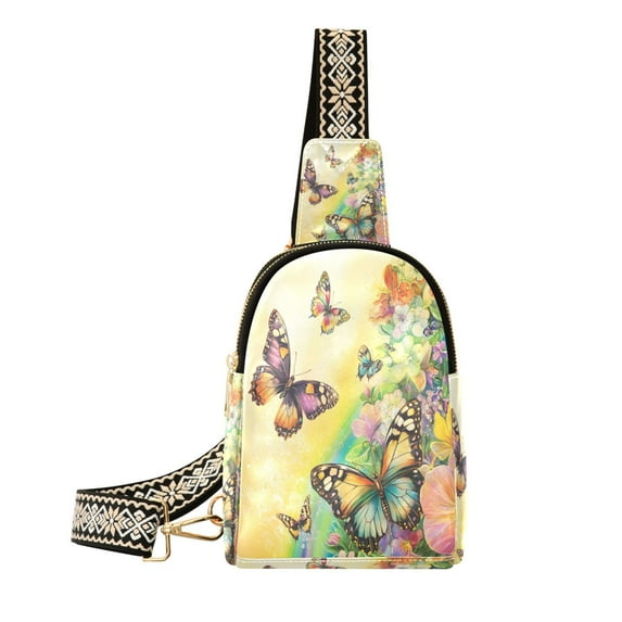 Stylish Leather Crossbody Bag 8.46x5.9x2.16In Easy To Carry Multi-Purpose Travel Hiking Shopping Fashion Bag Yellow Rainbow Butterfly