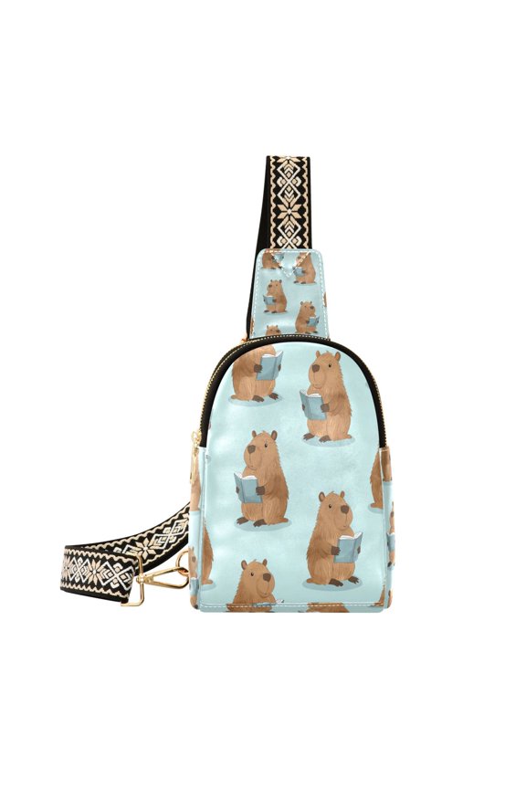 Stylish Leather Crossbody Bag 8.46x5.9x2.16In Easy To Carry Multi-Purpose Travel Hiking Shopping Fashion Cute Capibara Seamless