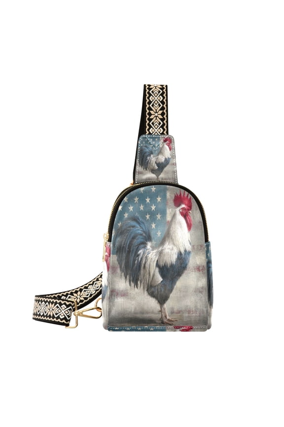 Stylish Leather Crossbody Bag 8.46x5.9x2.16In Easy To Carry Multi-Purpose Travel Hiking Shopping Fashion Fierce Rooster