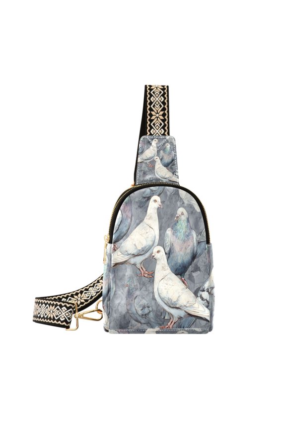 Stylish Leather Crossbody Bag 8.46x5.9x2.16In Easy To Carry Multi-Purpose Travel Hiking Shopping Fashion Ink-wash Pigeon Art