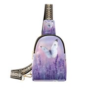 Stylish Leather Crossbody Bag 8.46x5.9x2.16In Easy To Carry Multi-Purpose Travel Hiking Shopping Fashion Purple Butterfly Pattern