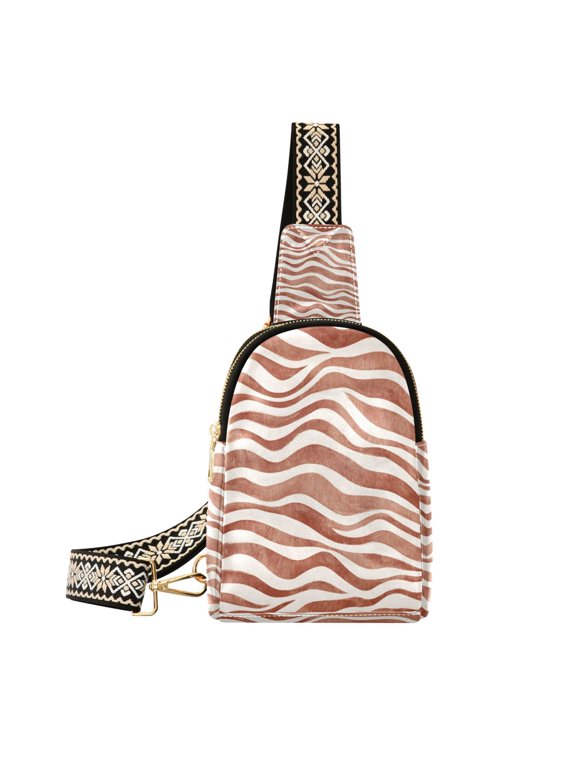Stylish Leather Crossbody Bag 8.46x5.9x2.16In Easy To Carry Multi-Purpose Travel Hiking Shopping Fashion Sand Dunes Earthy Stripes