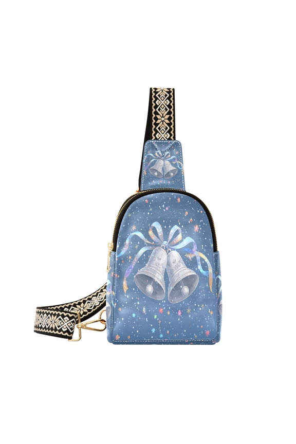 Stylish Leather Crossbody Bag 8.46x5.9x2.16In Easy To Carry Multi-Purpose Travel Hiking Shopping Fashion Silver Bell