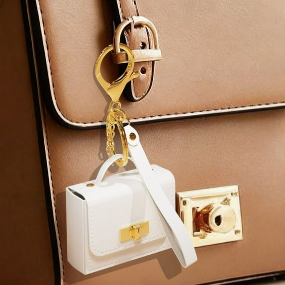 Stylish Leather Keychain Pouch - 5.12"x3.15" - Multi-Purpose Bag Charm & Coin Purse with Metal Hardware, Mini Case for Keys, Earphone, Lipstick, Small Items