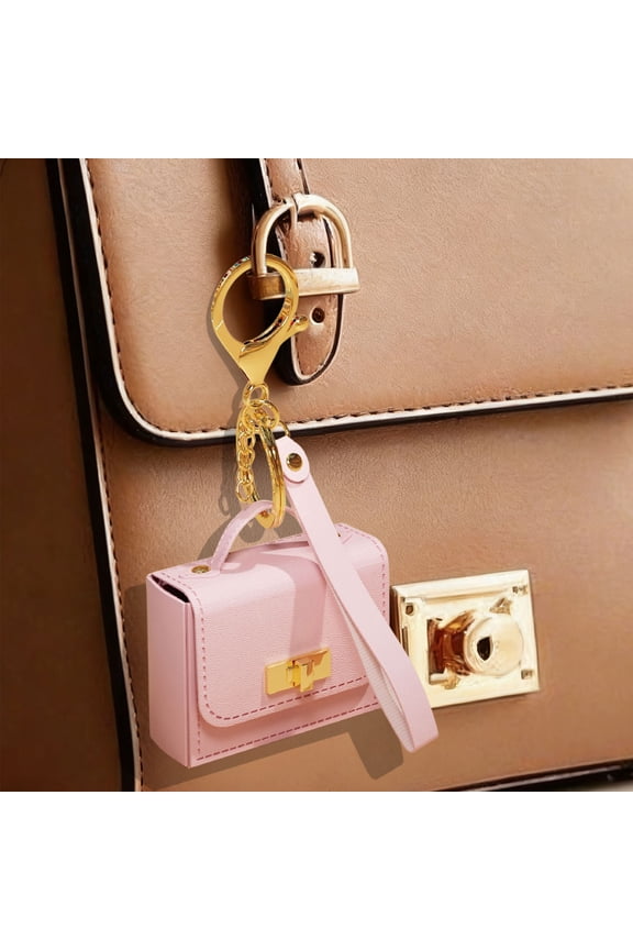 Stylish Leather Keychain Pouch - 5.12"x3.15" - Multi-Purpose Bag Charm & Coin Purse with Metal Hardware, Mini Case for Keys, Earphone, Lipstick, Small Items