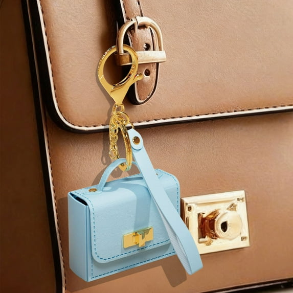 Stylish Leather Keychain Pouch - 5.12"x3.15" - Multi-Purpose Bag Charm & Coin Purse with Metal Hardware, Mini Case for Keys, Earphone, Lipstick, Small Items