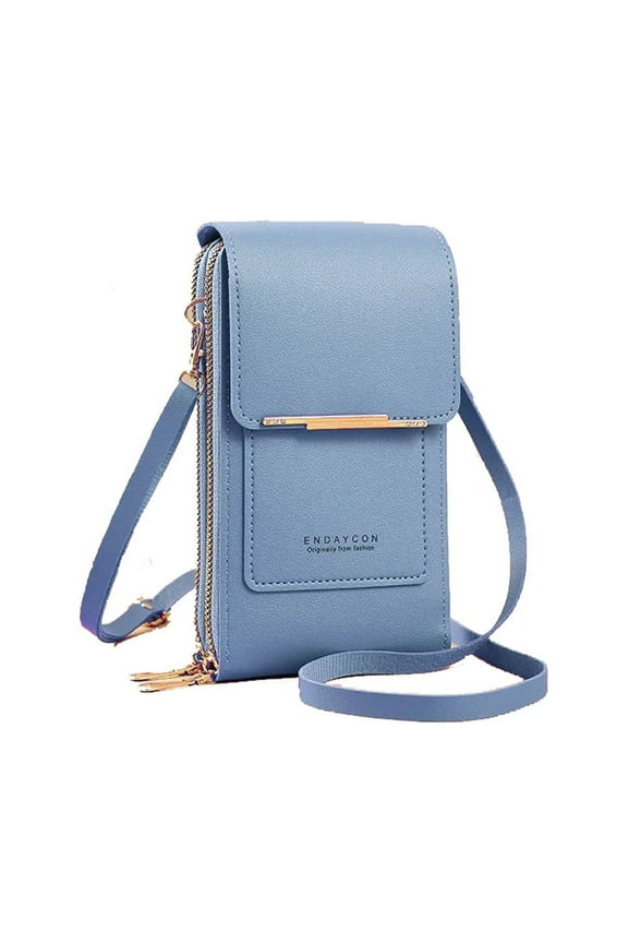 Stylish Leather Touching Screen Phone Bag - Compact Multi-Compartment Storage Purse with Shoulder Strap, Fits Phones Up to 6.7 Inches,for Everyday Use(Blue)
