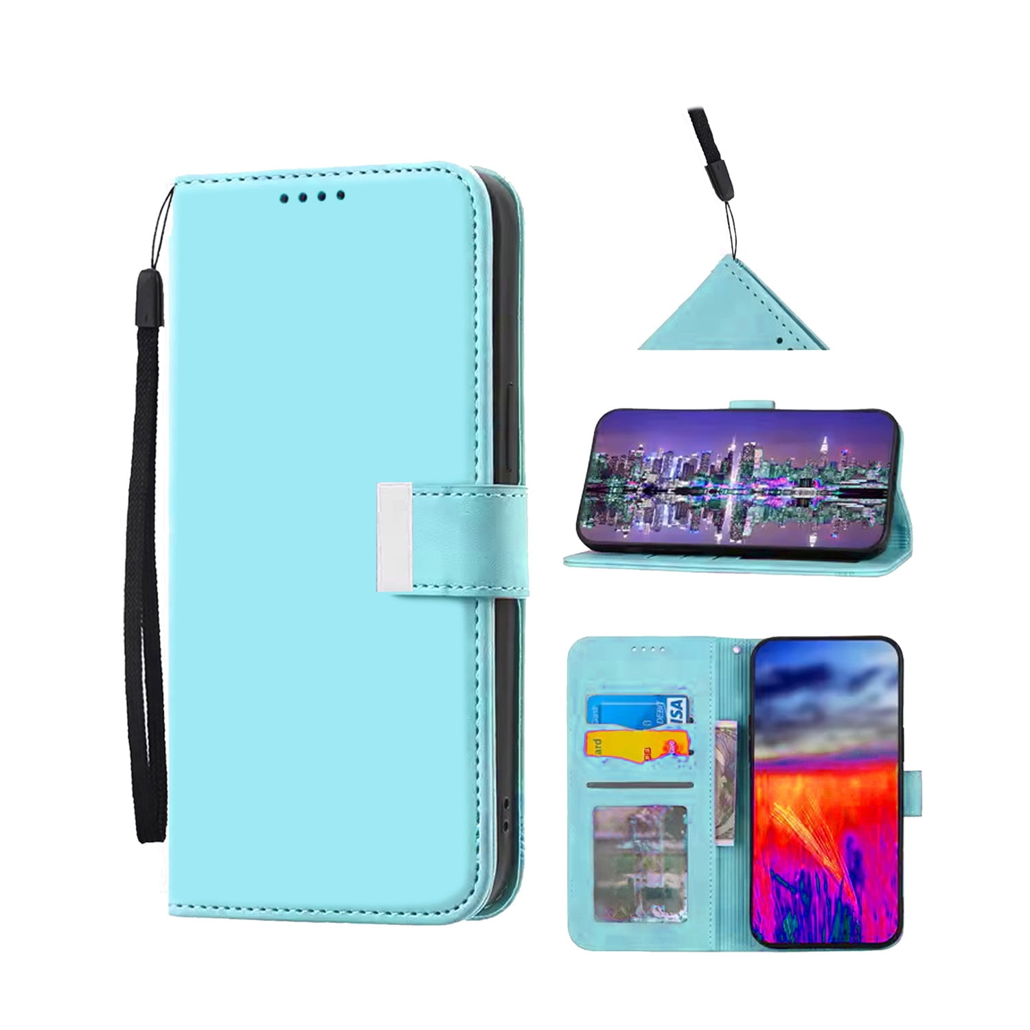 Stylish Leather Wristlet Wallet Case for iPhone 17 Pro Max - Teal