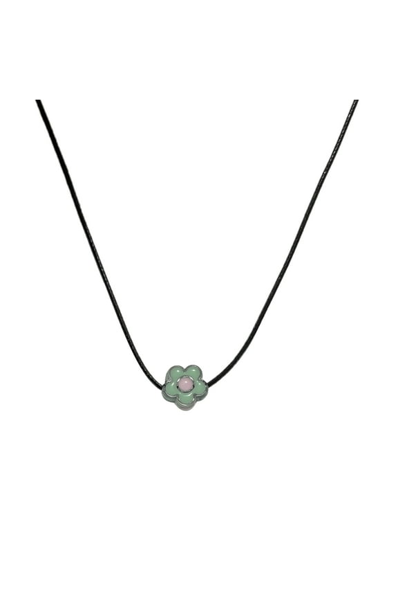 Stylish Leathers Cord Necklace Delicate Flower Beaded Necklace Adjustable Length