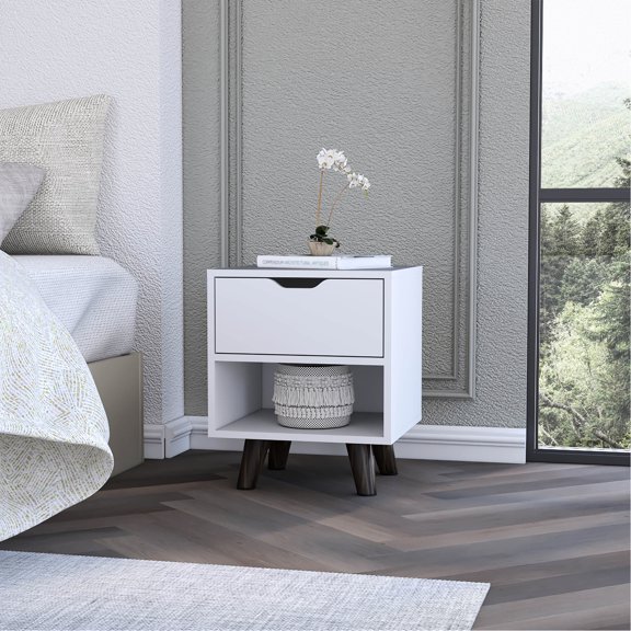 Stylish Legs and Drawer / Bedroom Storage Solution / White Modern Nightstand Set