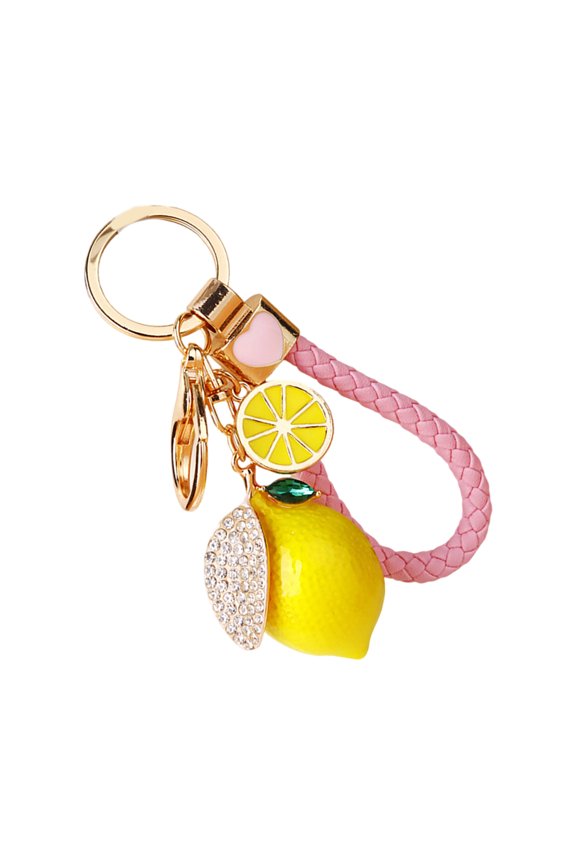 Stylish Lemon Keyring with Colorful Ropes | 10.5cm Metal Decors for Car Keys & Accessories