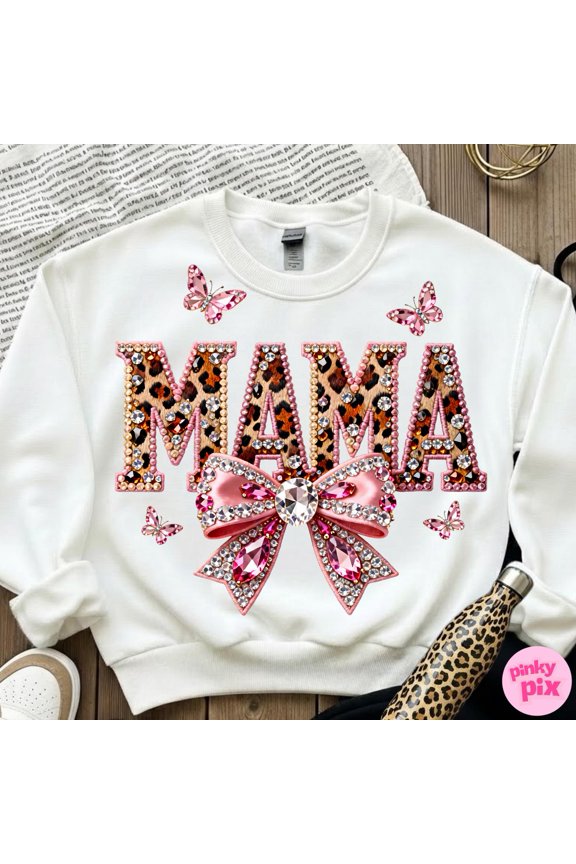 Stylish Leopard Mama Rhinestone Sweatshirt for Glam Moms - Butterfly Embellished Design