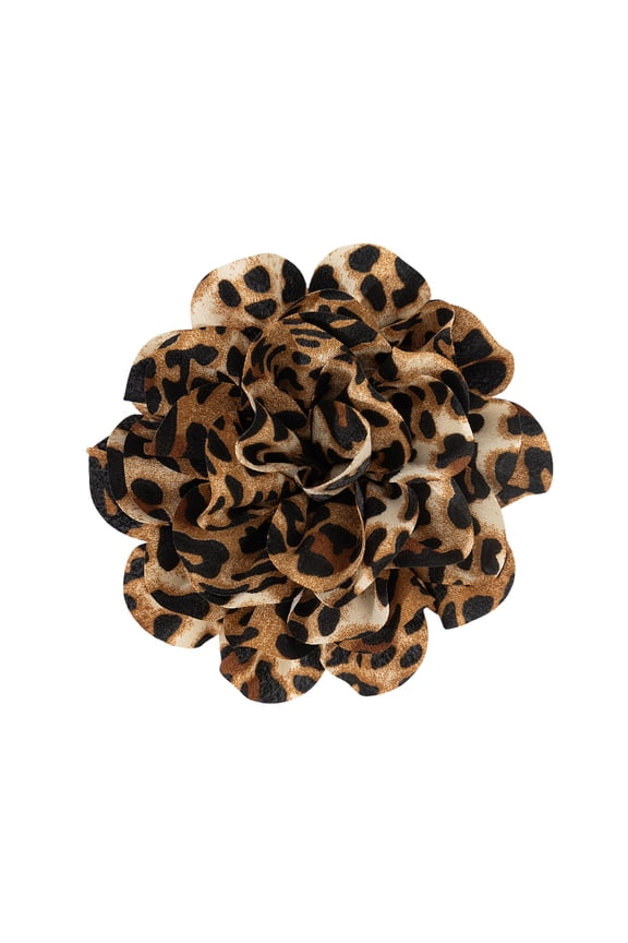 Stylish Leopard Pattern Floral Duckbill Clip Brooch Fabric Flower Lapel Pin Handmade Clothing Accessory for Trendy Women