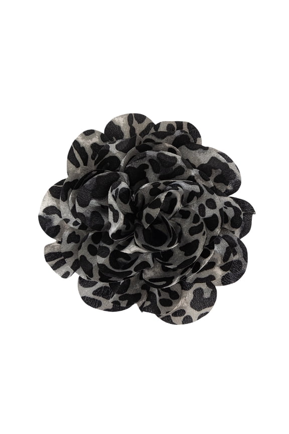 Stylish Leopard Pattern Floral Duckbill Clip Brooch Fabric Flower Lapel Pin Handmade Clothing Accessory for Trendy Women
