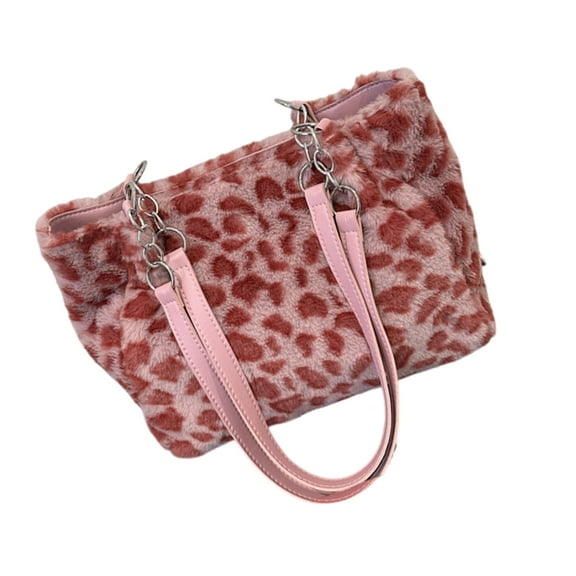 Stylish Leopard Pattern Plush Handbag With Spacious Interior For Daily Use