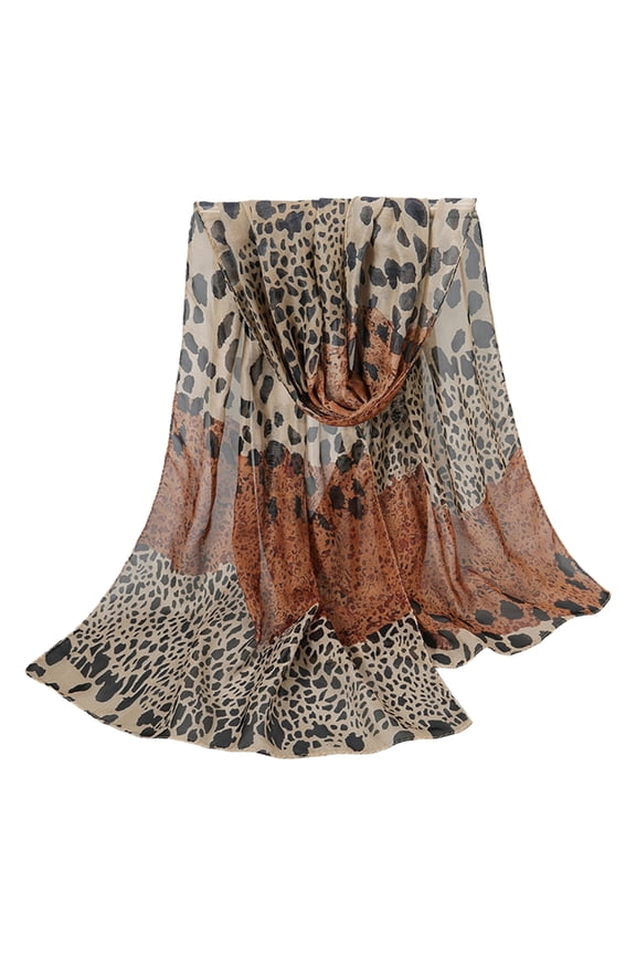 Stylish Leopard Patterned Scarf Colorblocking Design Silk Scarf for Spring Wear