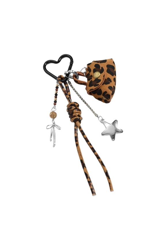 Stylish Leopard Print Bowknot Keychain Star Accent Small Purse Keyring For Keys