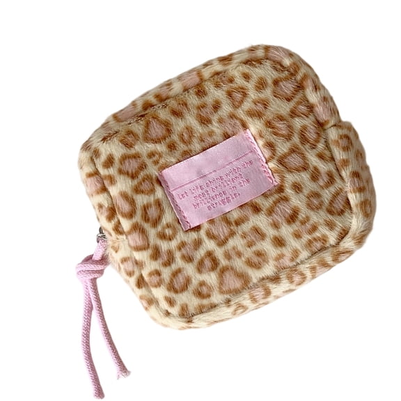 Stylish Leopard Print Plush Small Cosmetic Bag Portable Storage Container