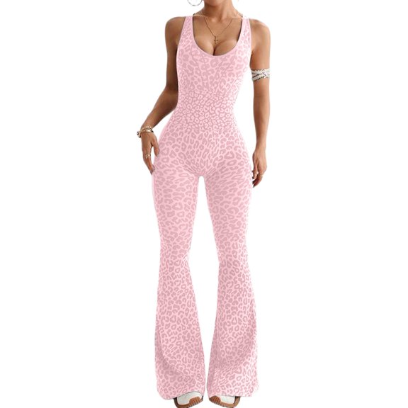 Stylish Leopard Print Sleeveless Jumpsuit for Women - Perfect for Casual and Evening Wear Pink M