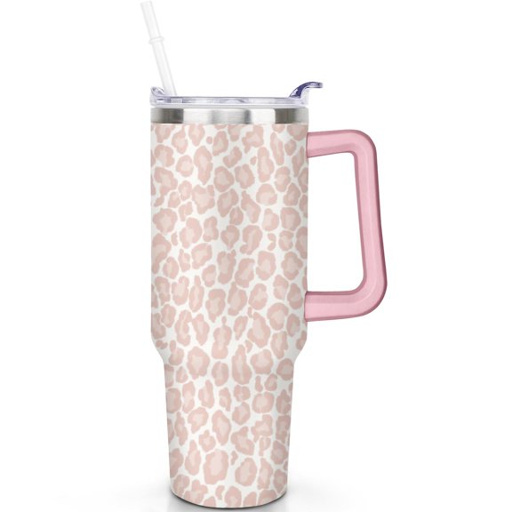Stylish Leopard Travel Cup 40 oz with Insulated Body, Leak Proof Flip Lid and Easy Carry Handle