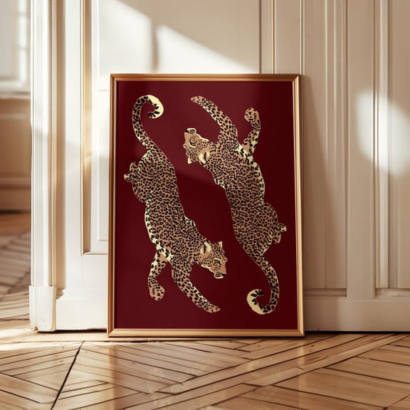 Stylish Leopard Wall Art, Burgundy Printable Art, Trendy artwork, Modern Wall Decor, Colourful Bold Gift, Leopard Print Gift, Dopamine Decor 8x12 UNFRAMED