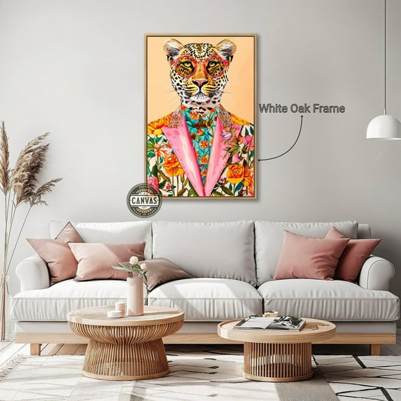 Stylish Leopard Wall Art Wild Big Cat In Floral Suit Poster Colorful Animal Wall Decor Fashion Poster Ready To Hang, Unframed Poster Size 12x18