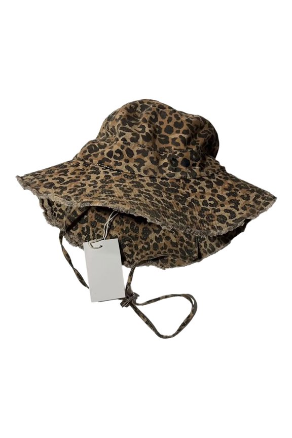 Stylish Leopards Print Basin Hat Breathable Fabric With Rope Wide Brims For Beach Vacation Spring Sun Hat