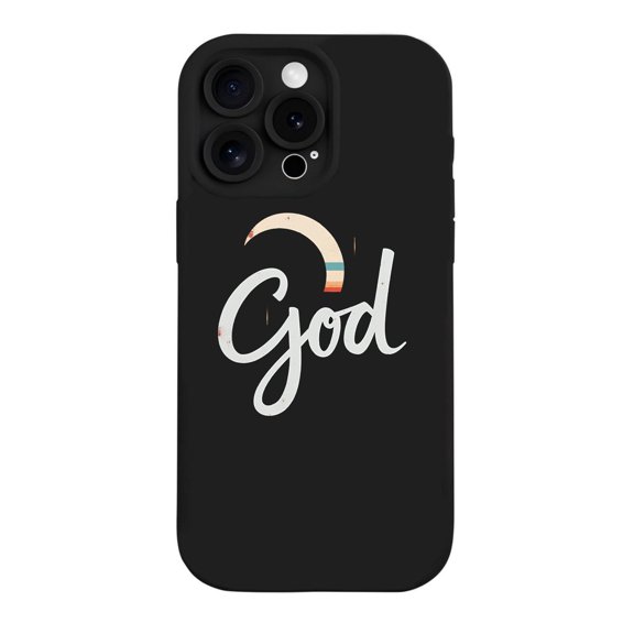 Stylish Lightweight iPhone 15 Pro Case - Rainbow Graphic with Cursive ' God ' Design Yellowing Resistant Perfect Protection for Your Phone