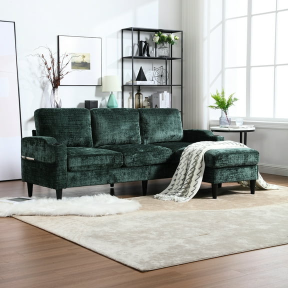 Stylish Living Room , 3 Chenille Sectional With Storage Options Sectional, And Cup Holder Convenience For