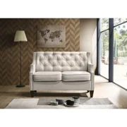 Stylish Living Room Upholstered Loveseat with Tufted Back, Contour Arm Design Nailhead Accent Sofa Couch, Beige