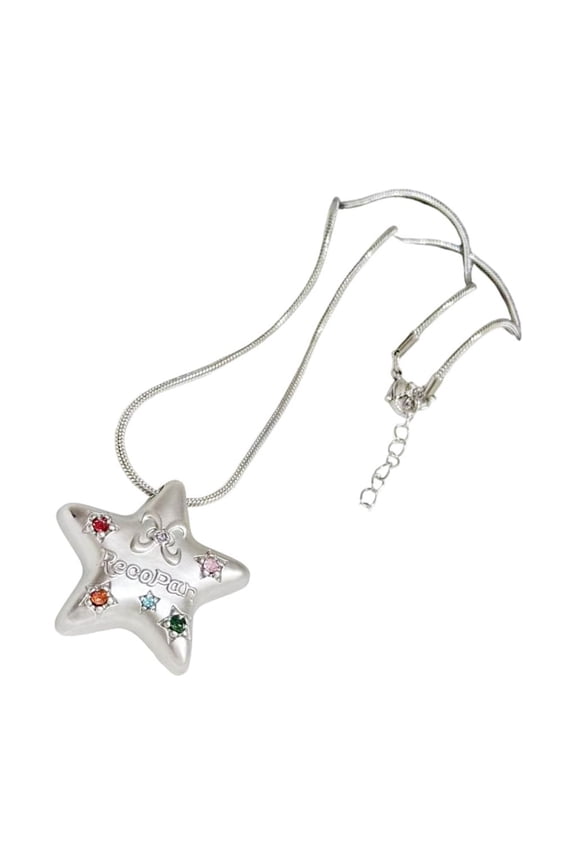 Stylish Long Chain Star Charm Necklace with Cubic Zirconia for Layering Outfits