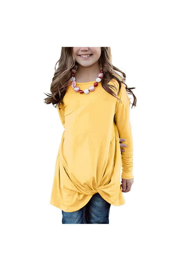 Stylish Long Sleeve Knotted Front Tunic Blouse Tee for Girls Casual Comfort Wear