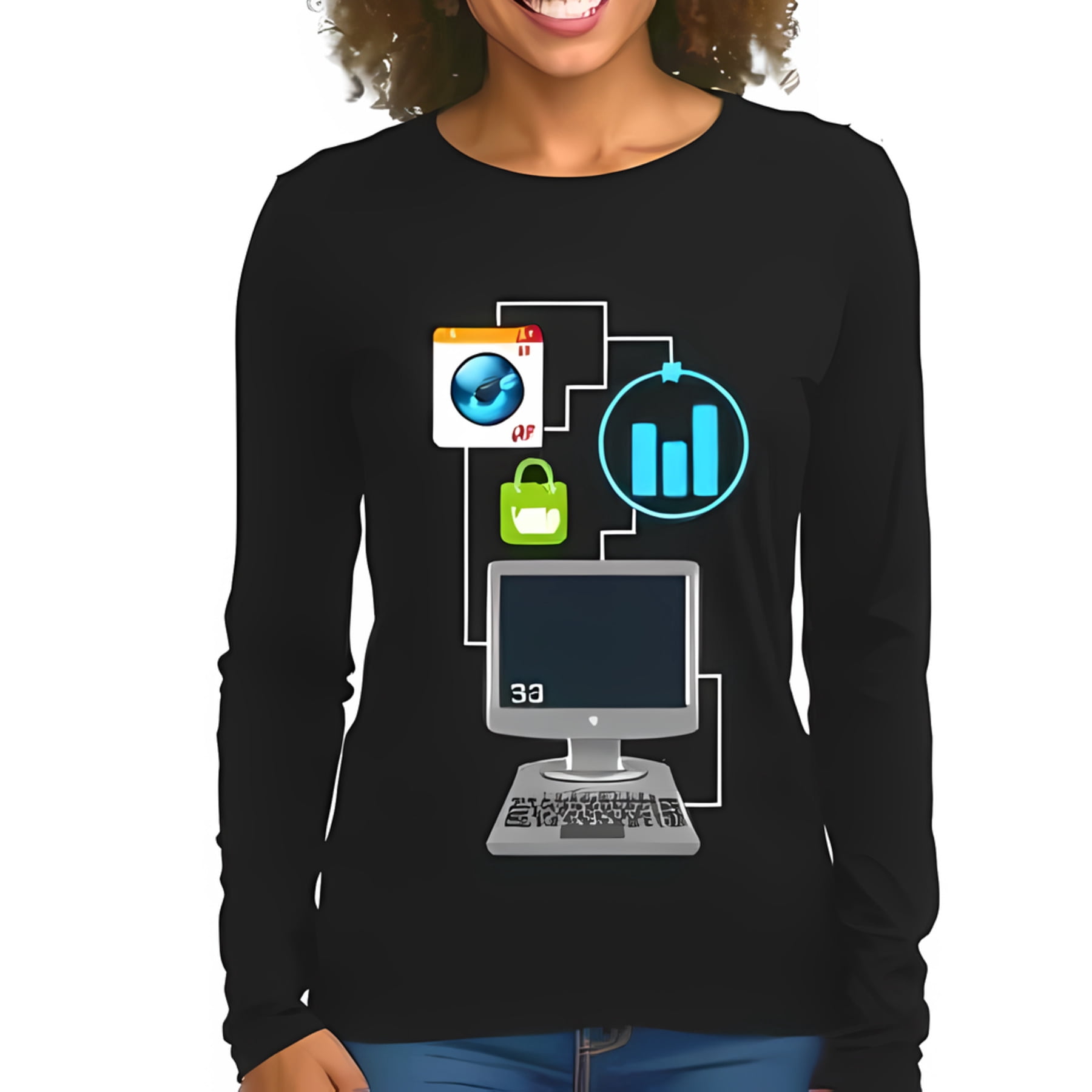 Stylish Long Sleeve T-Shirt for Men Women with Creative Tech Graphic ...