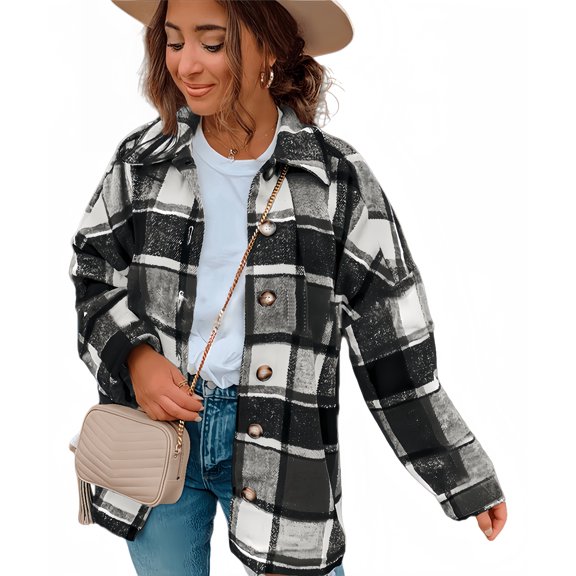 Aria Romance Women's Checked Cowl Neck Plaid Jacket - Long Sleeve Button Front Lightweight Jacket S-2XL