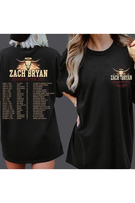 Stylish Longhorn vintage skull Graphic T-Shirt for Zach Bryan Heaven On Tour 2026 - Perfect Gift for Country Music Fans