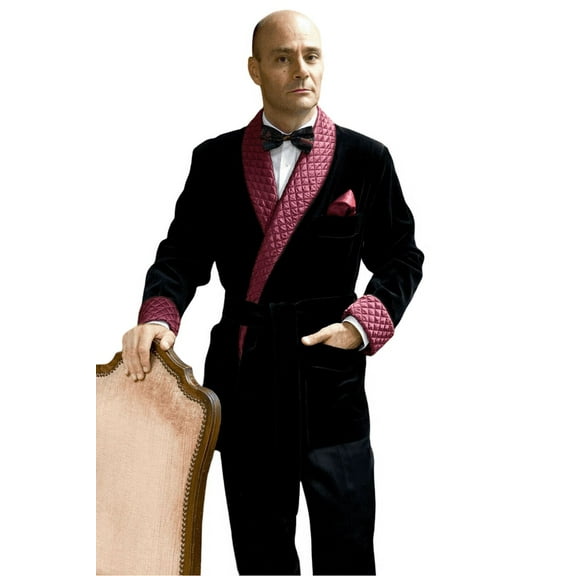 Stylish Look Mens Black Velvet Dressing Gown Velvet Dinner Robe