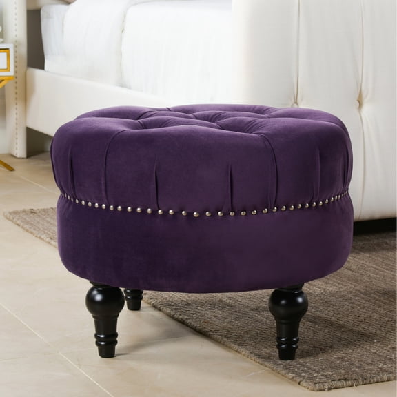 Stylish Lounge Area - Premium Foam - Filled Purple Velvet Ottoman