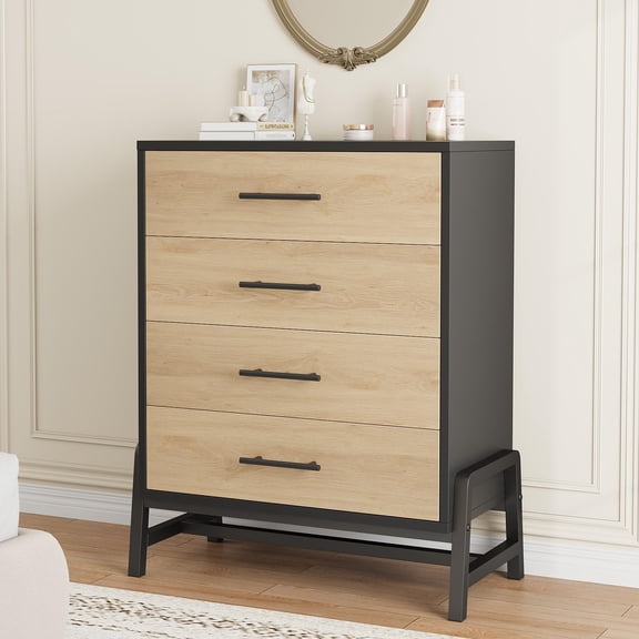 Stylish Luku Freestanding 4-Drawer Dresser with Unique Cabinet Legs, Ideal for Modern and Country Decor