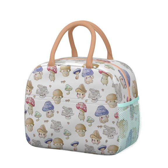 Stylish Lunch Bag for Women - Botanical Mushroom Design, Waterproof & Thermal Insulated Tote, Reinforced Handles for Daily Use, Perfect for Work & Picnic (Fairy Tale Mushroom)