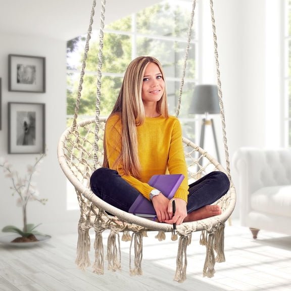 Stylish Macrame Hammock Swing Chair - Cream