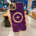 thumbnail image 1 of Stylish Magnetic Case for Apple iPhone 15 Women Girls, Luxury Plating Cute Love Heart Soft Back Cover Full Camera Lens Protection MagSafe Phone Case iPhone 15 - Purple, 1 of 10
