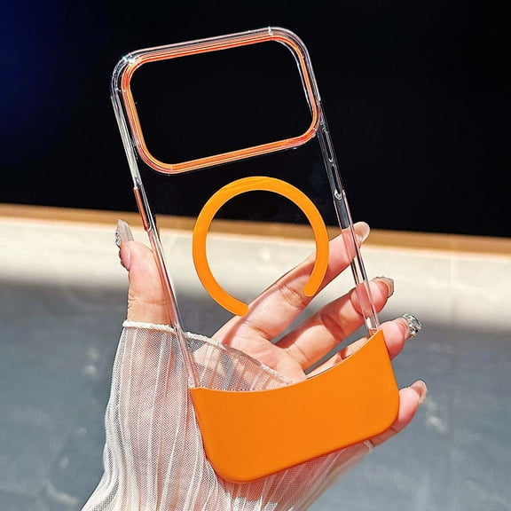 Stylish Magnetic Case for Apple iPhone 17 Pro Max, Compatible with Magsafe Slim Fit Transparent Clear Scratch Resistance Shockproof Drop Protection Bumper Rugged Minimalist Case for Women Men,Orange
