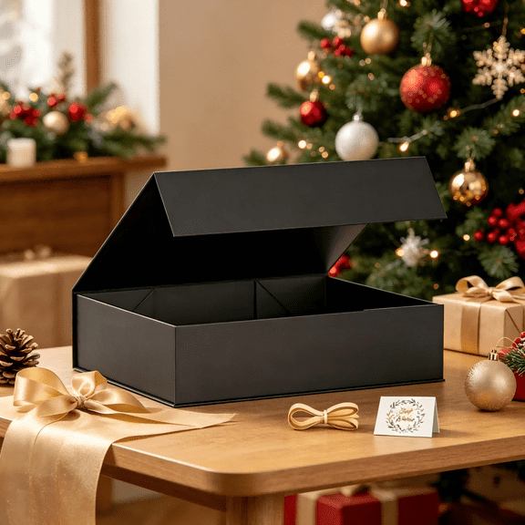 Stylish Magnetic Closure Gift Box in Black, 11.5x7.8x3 Inch with Ribbon