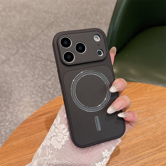 Stylish Magnetic Phone Case For iPhone 15 Pro, Textured Mesh Back Cover Compatible with MagSafe Charging, Aesthetic Shockproof Protective Case for Women Men For iPhone 15 Pro, Black