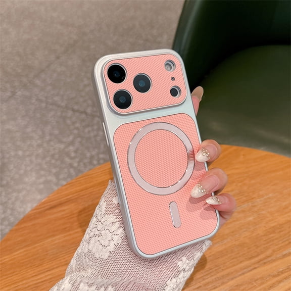 Stylish Magnetic Phone Case For iPhone 15 Pro, Textured Mesh Back Cover Compatible with MagSafe Charging, Aesthetic Shockproof Protective Case for Women Men For iPhone 15 Pro, Pink