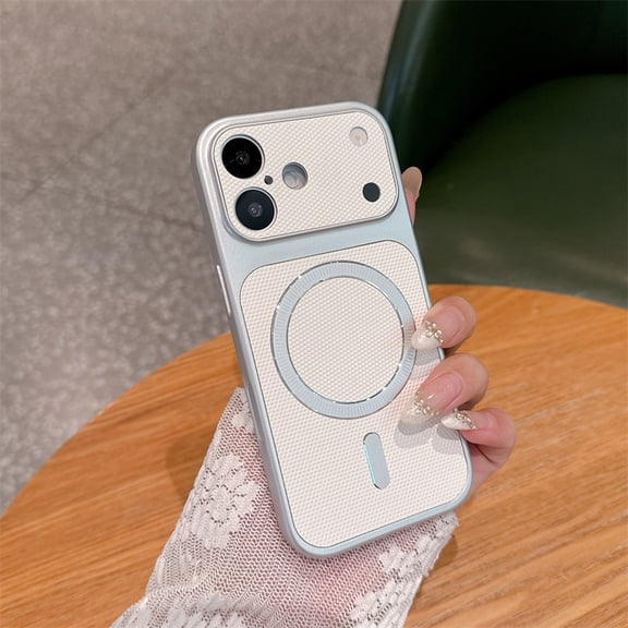 Stylish Magnetic Phone Case For iPhone 15 Pro, Textured Mesh Back Cover Compatible with MagSafe Charging, Aesthetic Shockproof Protective Case for Women Men For iPhone 15 Pro, White