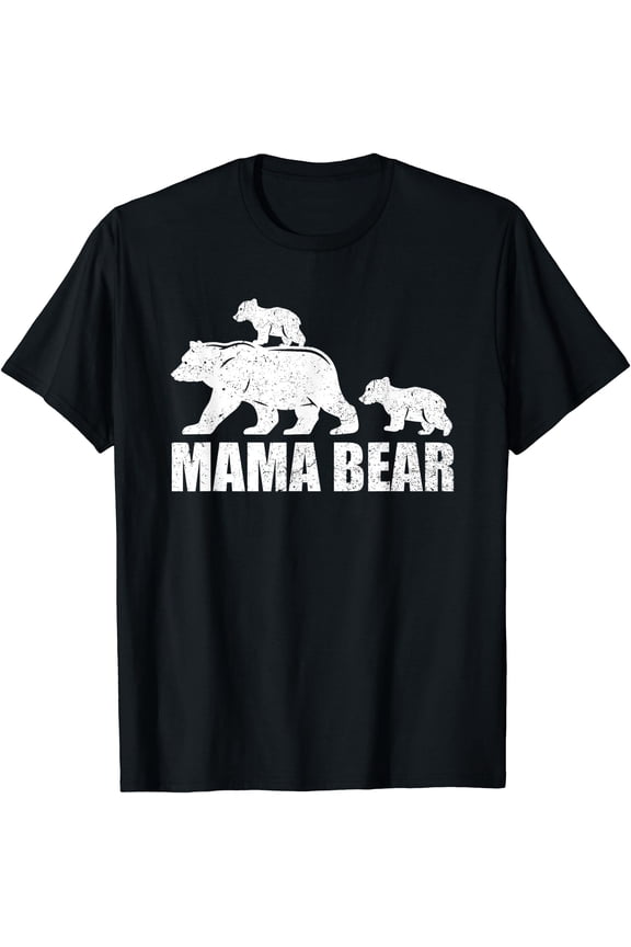 Stylish Mama Bear Two Cubs Graphic T-Shirt Celebrating Motherhood