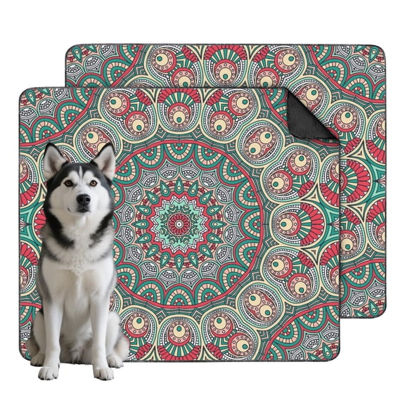 Stylish Mandala Pattern Washable Pee Pads 35" x41", Reusable Dog Potty Pads with Non-Slip Backing, for Indoor Use and Crate Training.
